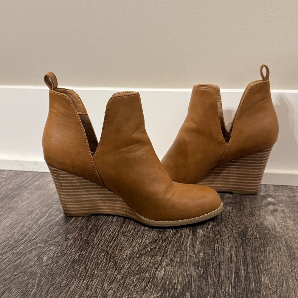 Report Tan Leather Wedge Booties